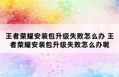 王者荣耀安装包升级失败怎么办 王者荣耀安装包升级失败怎么办呢